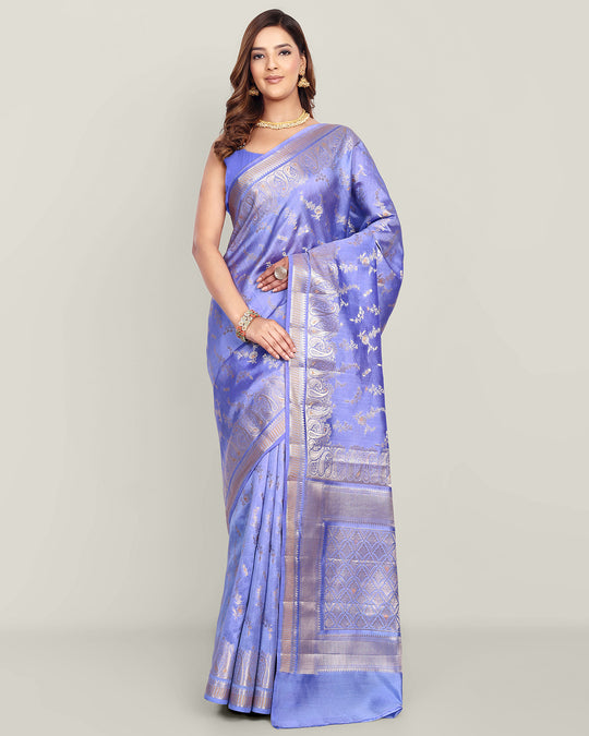 Lavender Handwoven Jaal Banarasi Silk Saree