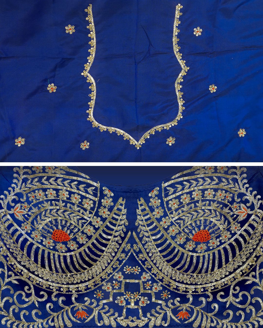 Blue Pure Katan Saree with Zardozi Hand - Embroidered Blouse - katansi