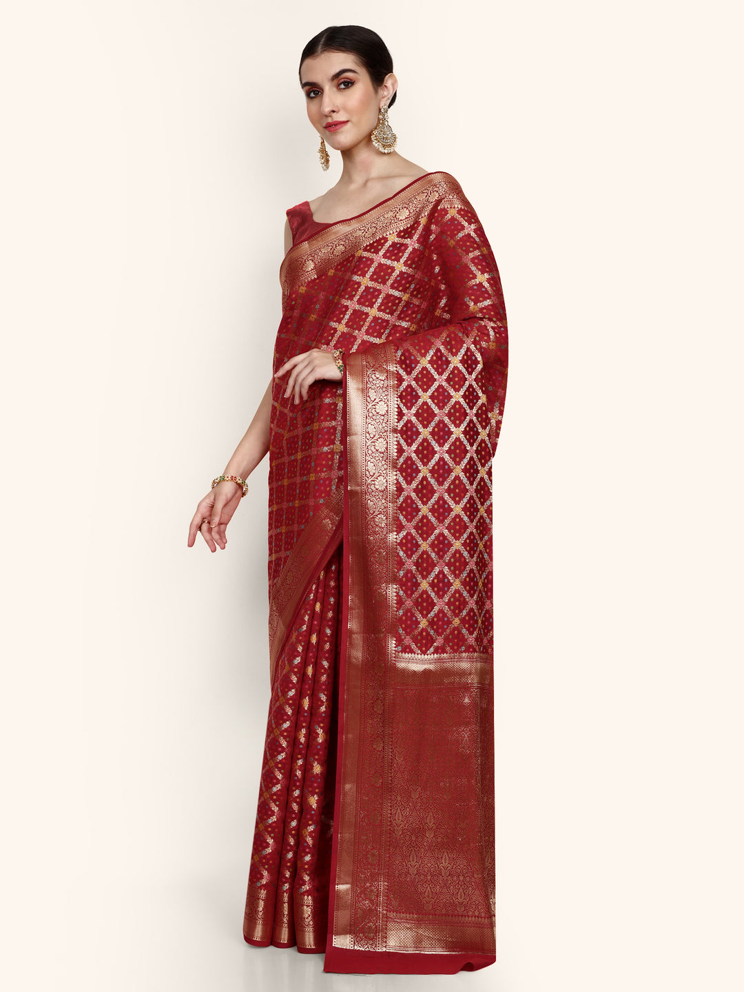 Wine Red Kadwa Handwoven Banarasi Saree