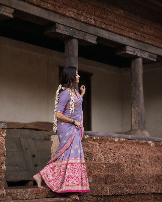 Kadwa Pure Katan Handwoven Banarasi Silk Saree - Lilac Majesty Purple