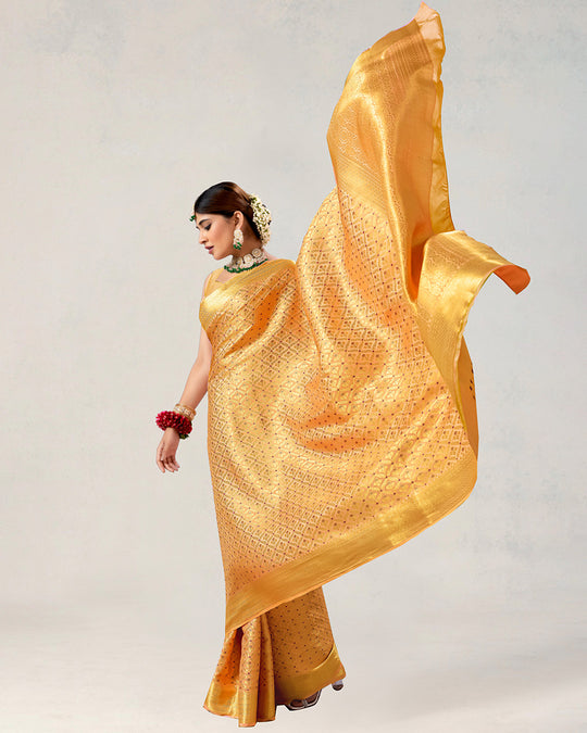 Mustard Pure Katan Saree with Intricate Diamond Butidar Weaves