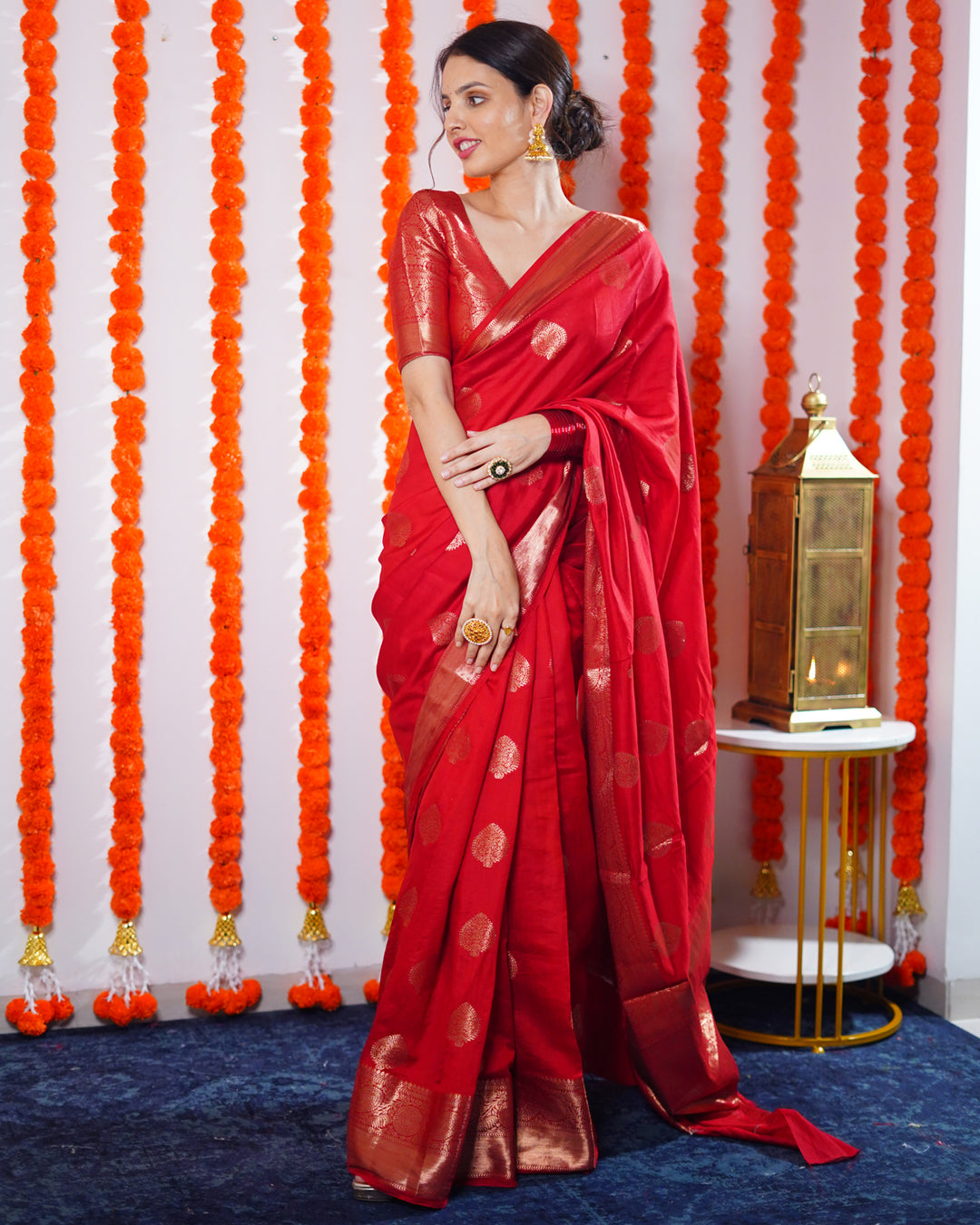 Cherry Red Handwoven Banarasi Chiniya Silk Saree