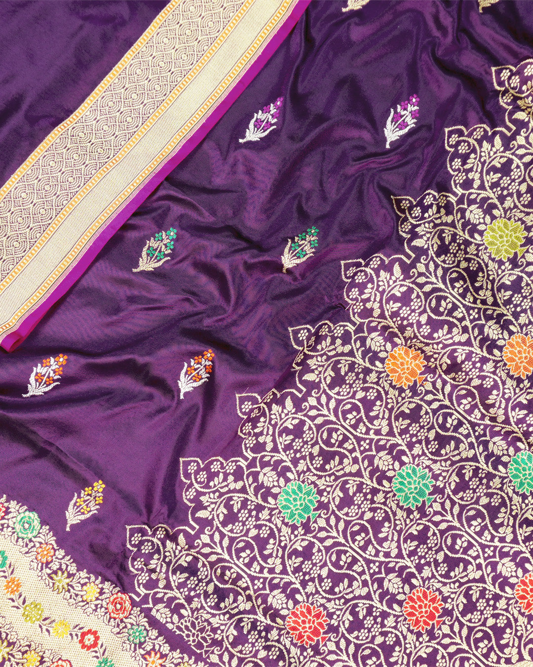 Kadwa Pure Handwoven Katan Banarasi Silk Saree - Purple