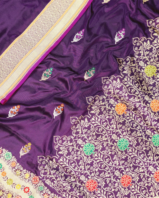 Kadwa Pure Handwoven Katan Banarasi Silk Saree - Purple