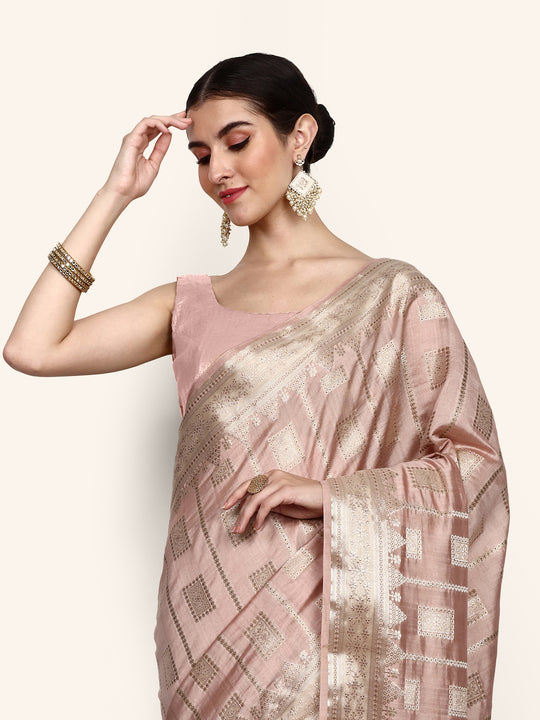 Mauve Pink Kadwa Handwoven Banarasi Saree