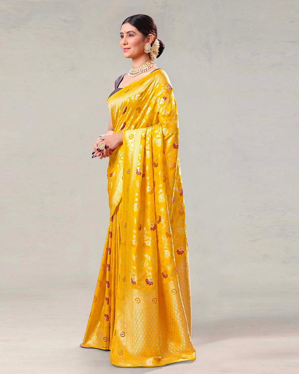 Yellow Grandeur Pure Katan Silk Saree with Exquisite Luxurious Meenakari Weave