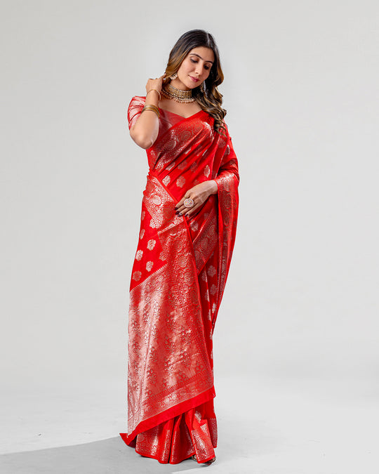 Red Majesty Pure Banarasi Silk Saree with Golden Grandeur