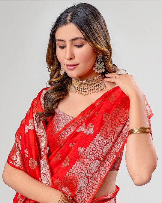 Red Majesty Pure Banarasi Silk Saree with Golden Grandeur