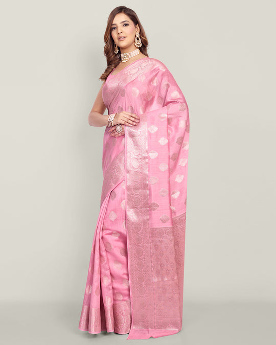 Light Pink Handwoven Kadhwa Banarasi Silk Saree