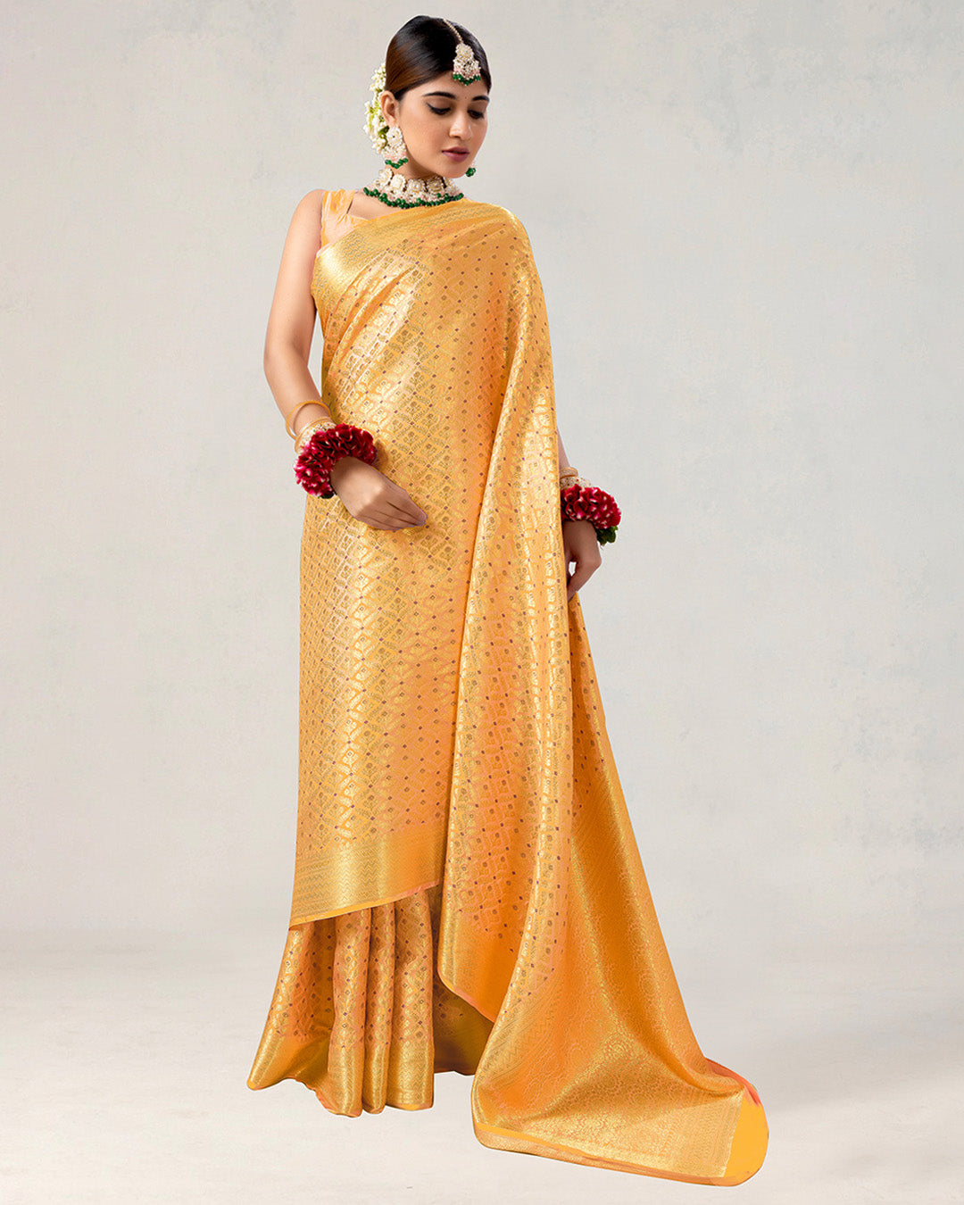 Mustard Pure Katan Saree with Intricate Diamond Butidar Weaves