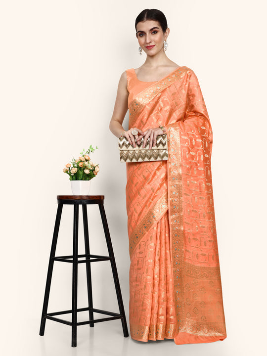 Orange Kadwa Handwoven Banarasi Saree