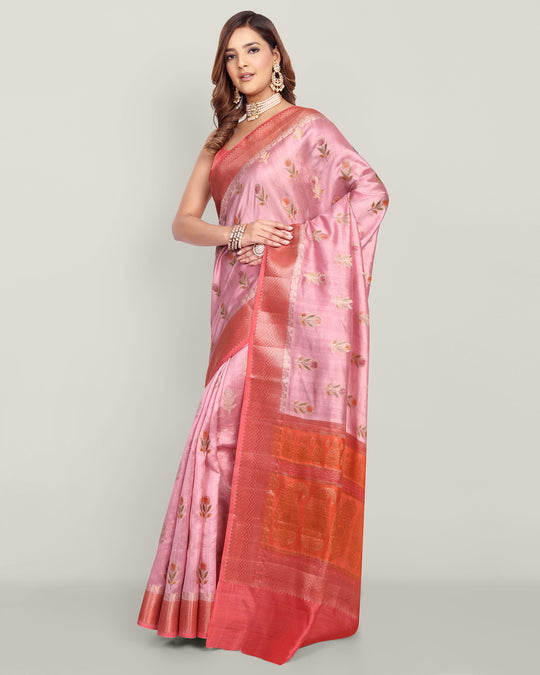 Orange & Peach Handwoven Kadhwa Banarasi Silk Saree