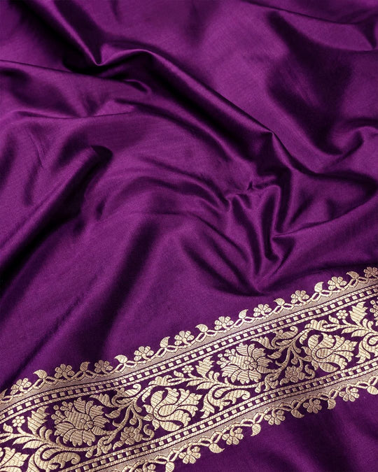Purple Pure Katan Saree with Detailed Floral Meenakari Weave