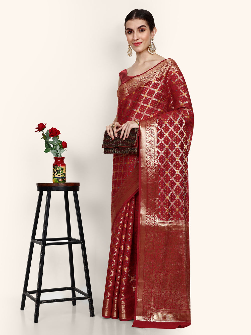 Wine Red Kadwa Handwoven Banarasi Saree