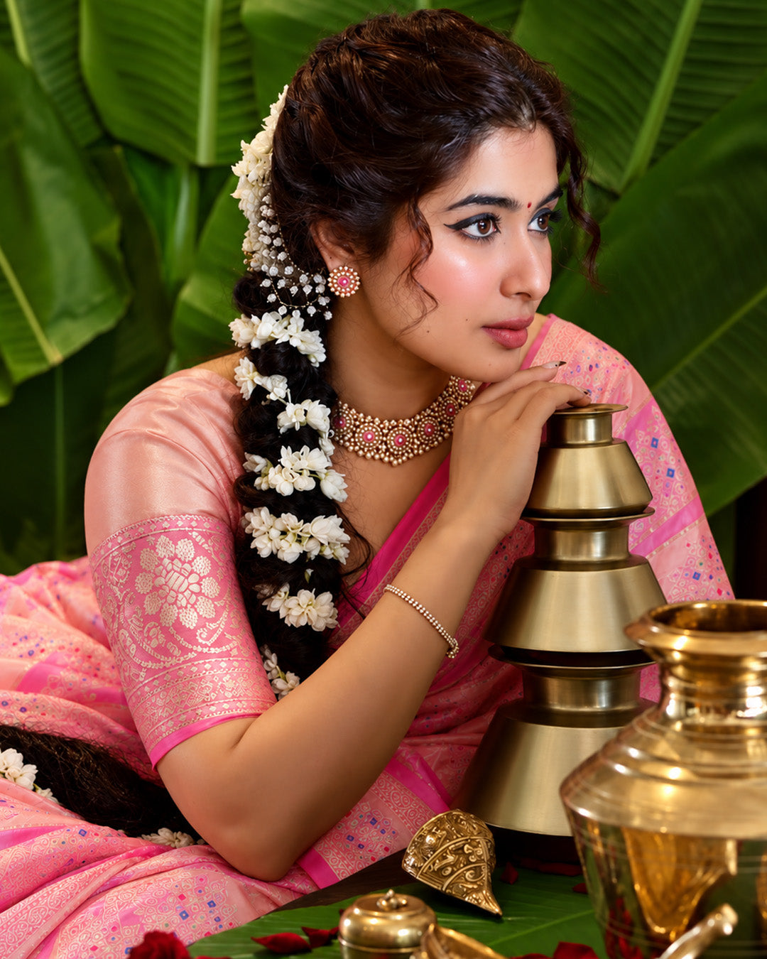 Pastel Rangkat Pure Banarasi Saree with Checkered Meenakari Floral Weaves