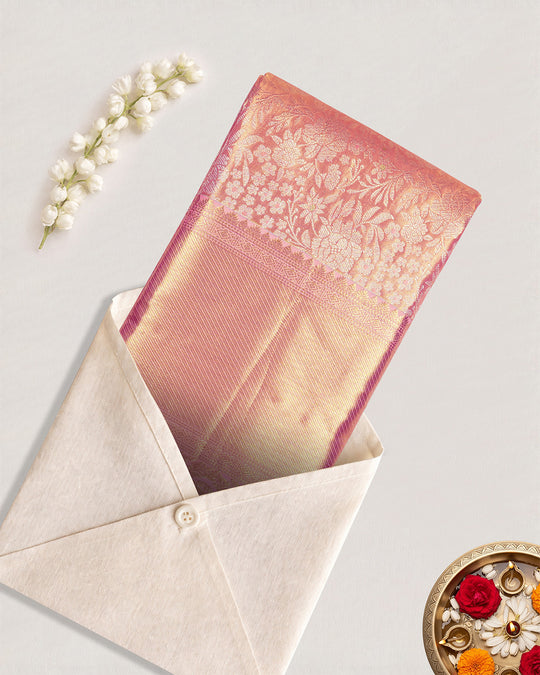 Petal Pink Pure Kanjivaram Saree with Floral Jaal Weaving
