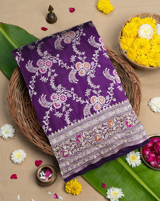 Zardozi Hand - Embroidered Pure Katan Saree - katansi