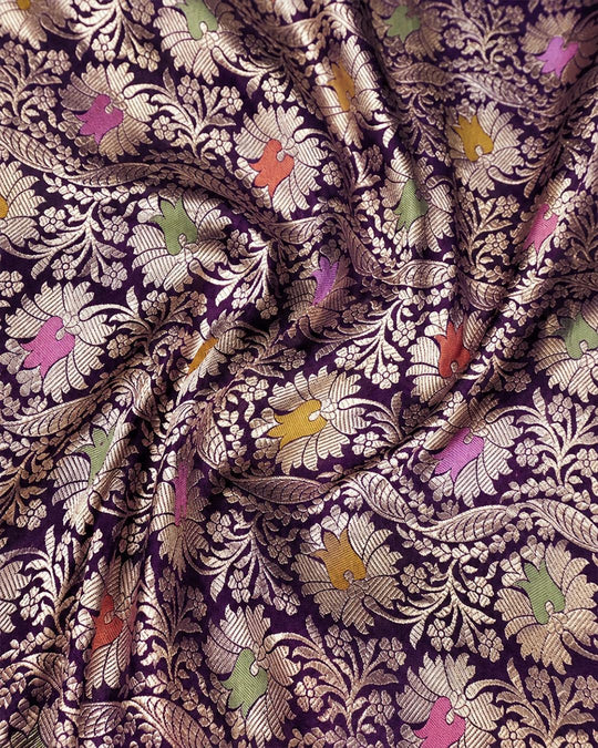 Purple Pure Katan Saree with Detailed Floral Meenakari Weave