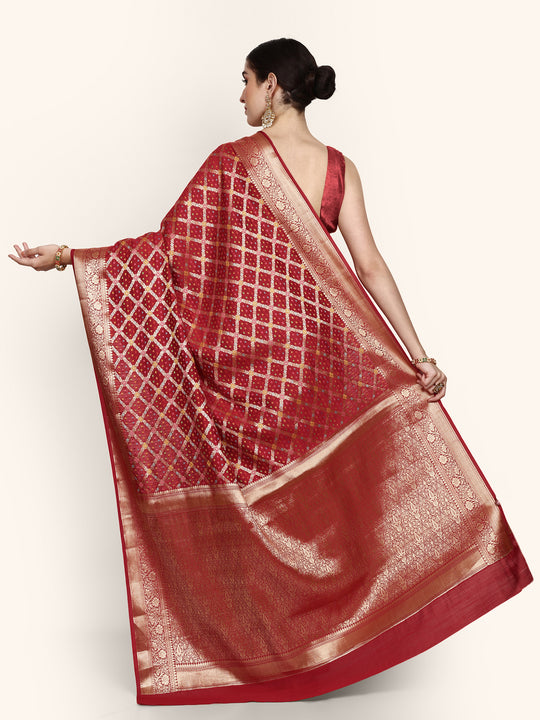 Wine Red Kadwa Handwoven Banarasi Saree