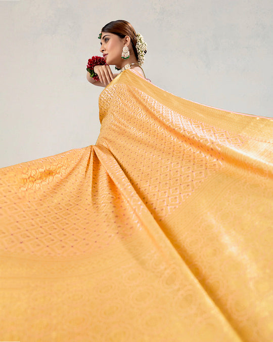 Mustard Pure Katan Saree with Intricate Diamond Butidar Weaves