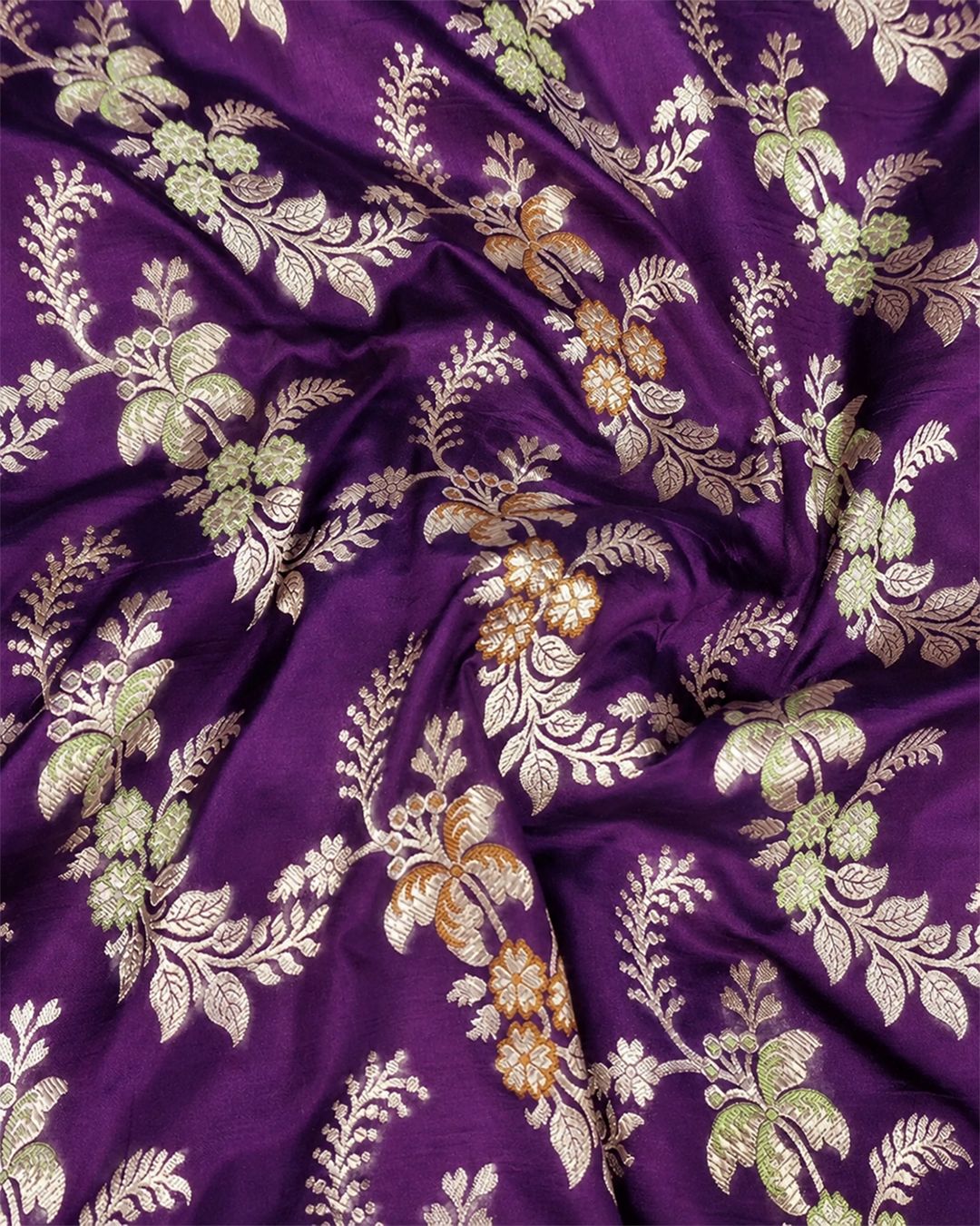 Purple Pure Katan Saree with Detailed Floral Meenakari Weave