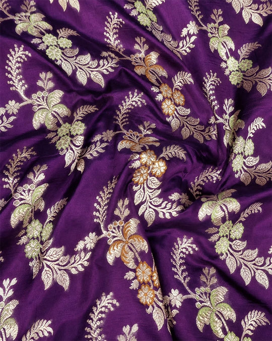 Purple Pure Katan Saree with Detailed Floral Meenakari Weave