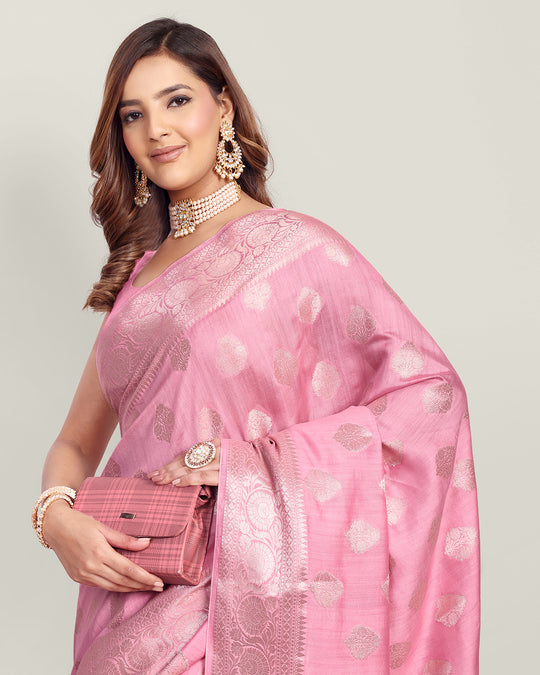 Light Pink Handwoven Kadhwa Banarasi Silk Saree