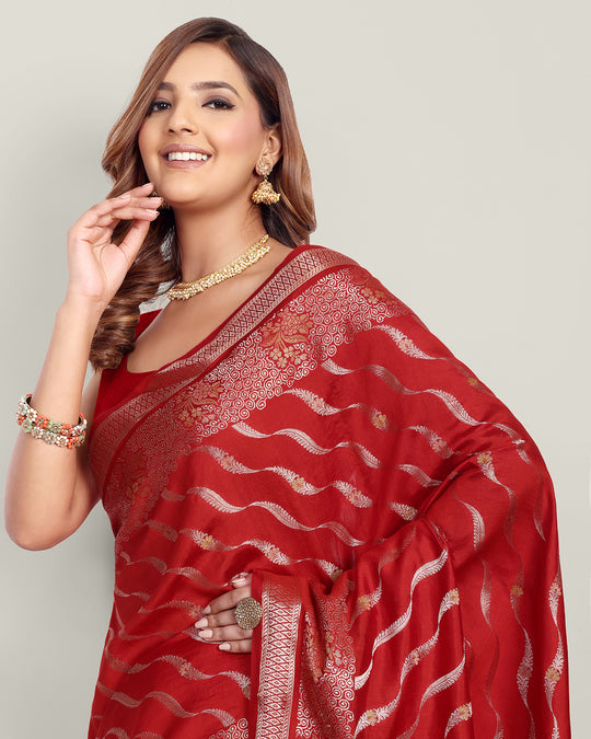 Red Handwoven Zari Banarasi Silk Saree