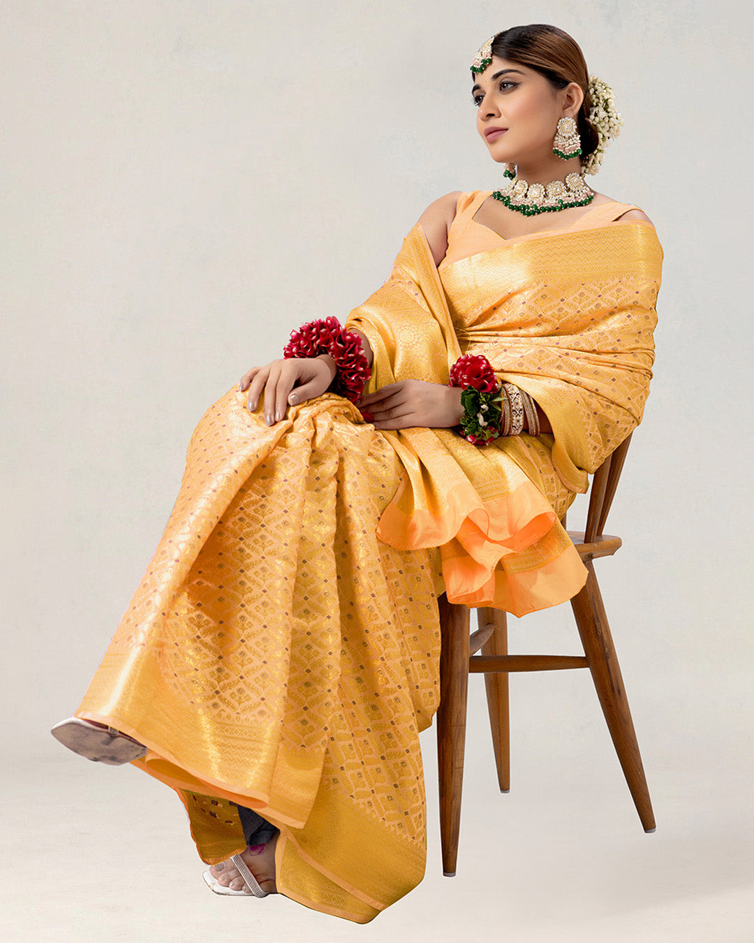 Mustard Pure Katan Saree with Intricate Diamond Butidar Weaves
