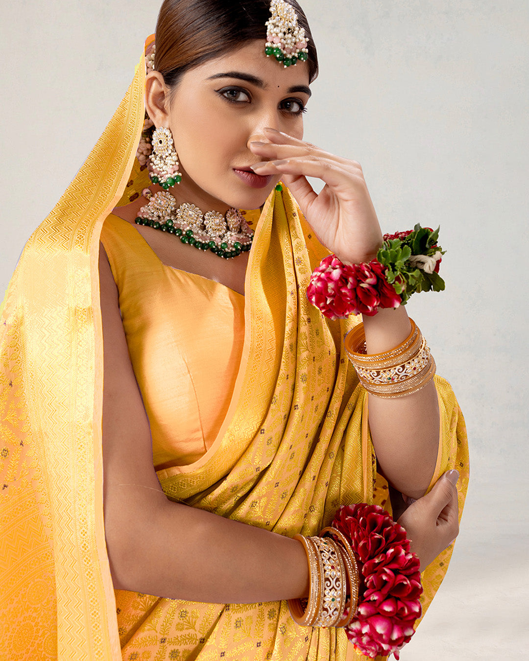 Mustard Pure Katan Saree with Intricate Diamond Butidar Weaves