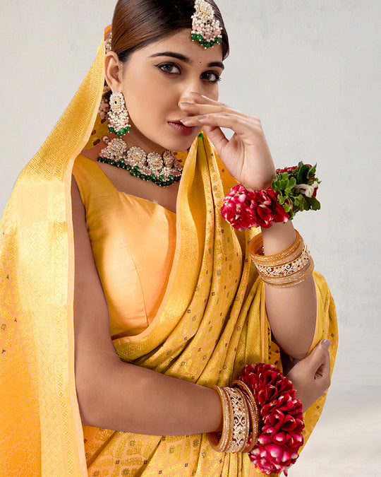 Mustard Pure Katan Saree with Intricate Diamond Butidar Weaves