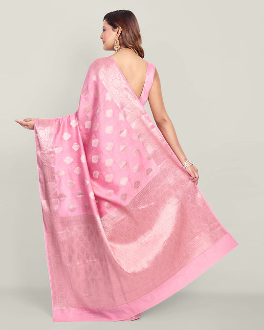 Light Pink Handwoven Kadhwa Banarasi Silk Saree