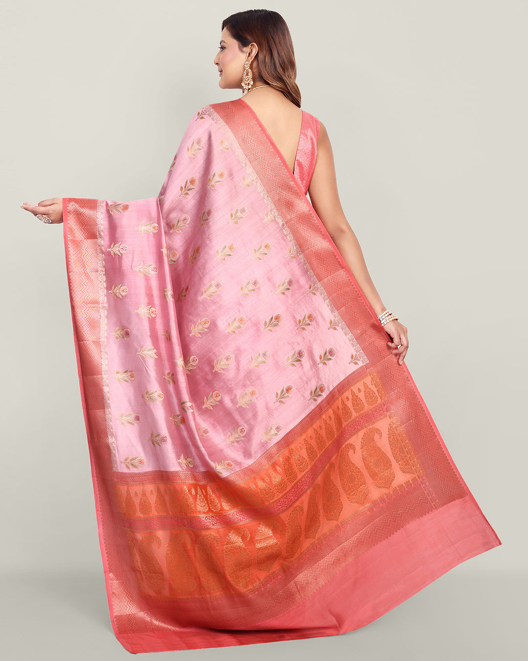 Orange & Peach Handwoven Kadhwa Banarasi Silk Saree