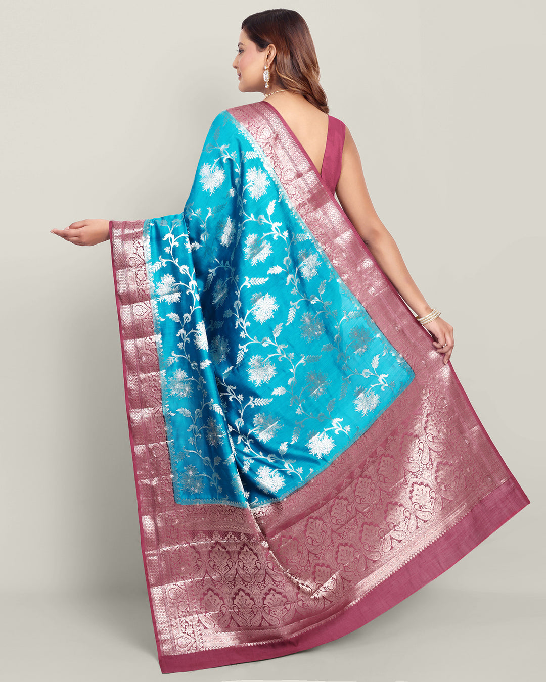 Sea Blue Handwoven Zari Banarasi Silk Saree