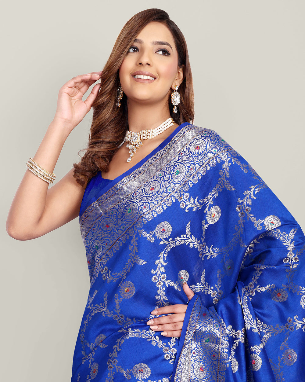 Navy Blue Meenakari Banarasi Silk Saree