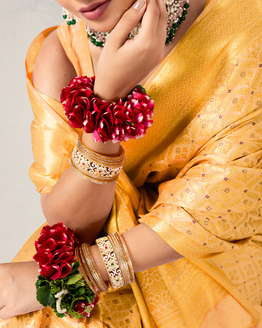 Mustard Pure Katan Saree with Intricate Diamond Butidar Weaves
