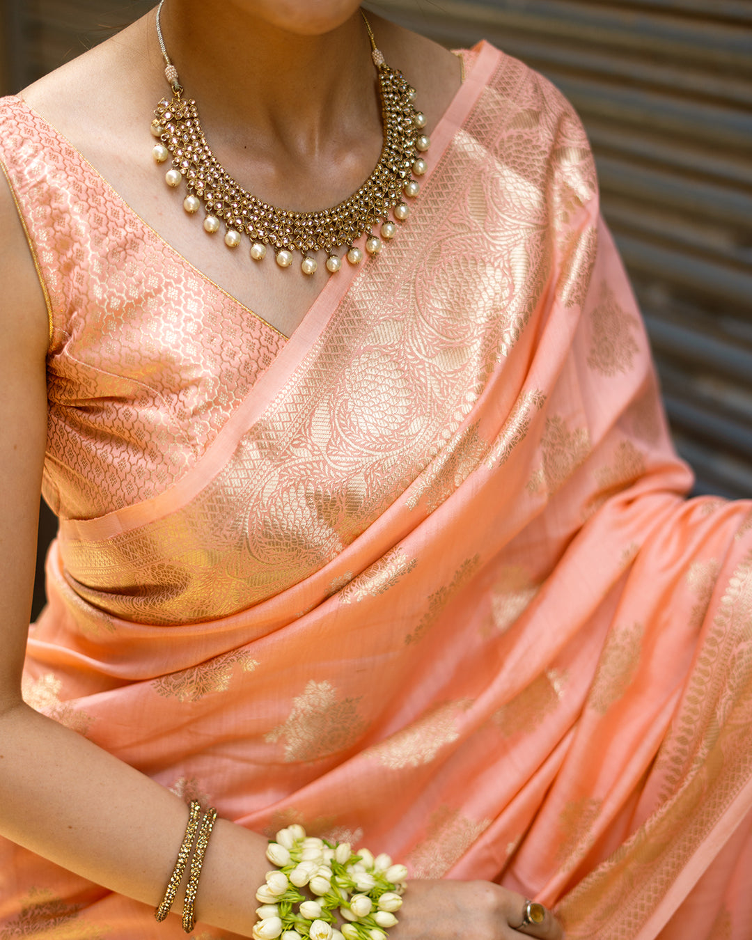 Light Salmon Handwoven Pure Banarasi Silk Saree