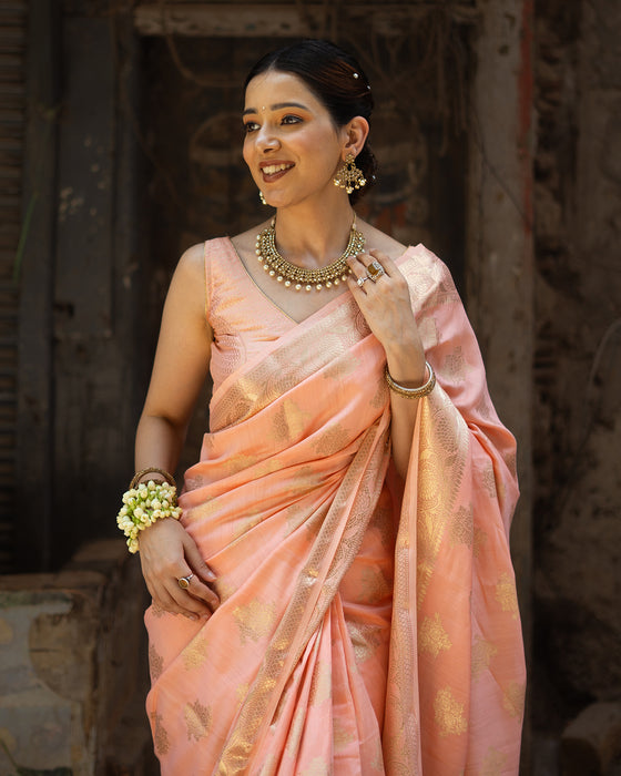 Light Salmon Handwoven Pure Banarasi Silk Saree