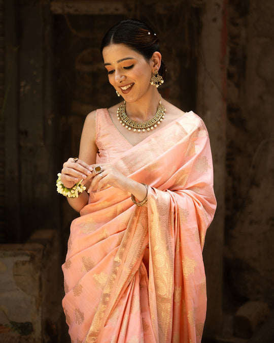 Light Salmon Handwoven Pure Banarasi Silk Saree