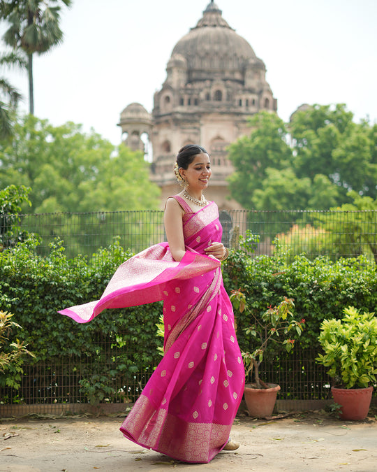 Rani Pink Pure Banarasi Saree with Butidar Zari