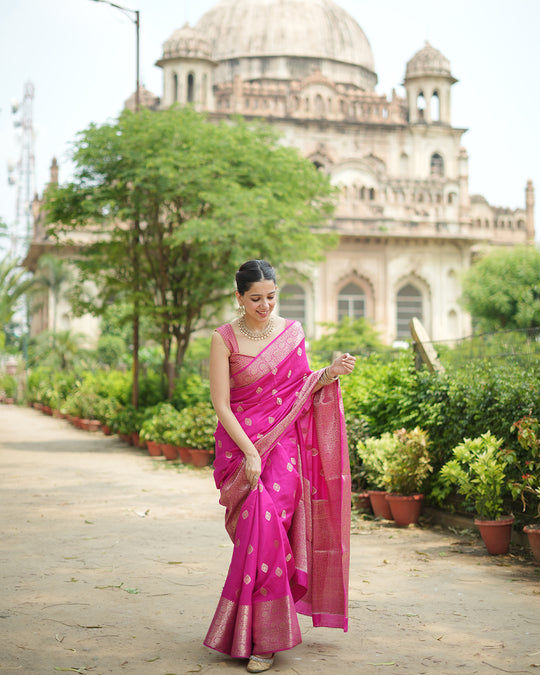 Rani Pink Pure Banarasi Saree with Butidar Zari