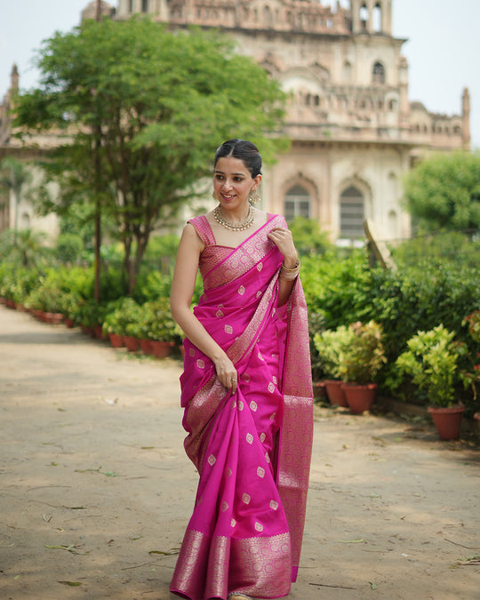 Rani Pink Pure Banarasi Saree with Butidar Zari