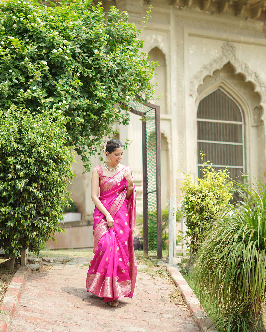 Rani Pink Pure Banarasi Saree with Butidar Zari