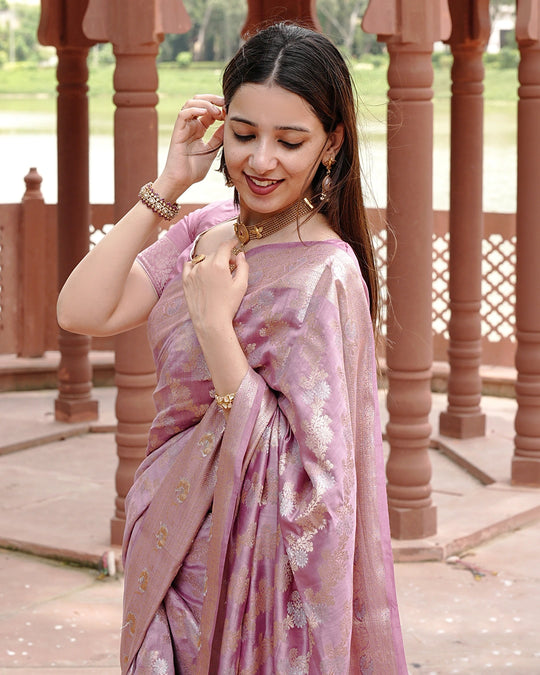 Lilac Pure Banarasi Saree with Elegant Floral Weaving