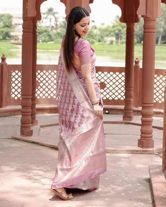 Lilac Pure Banarasi Saree with Elegant Floral Weaving