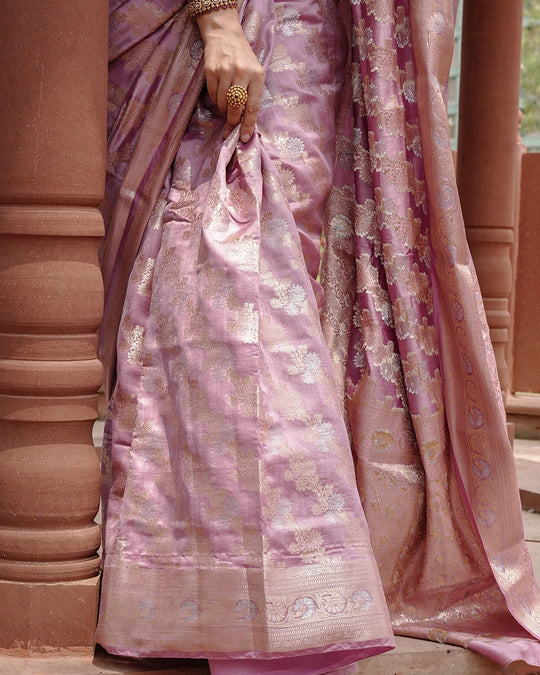Lilac Pure Banarasi Saree with Elegant Floral Weaving