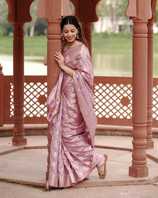 Lilac Pure Banarasi Saree with Elegant Floral Weaving