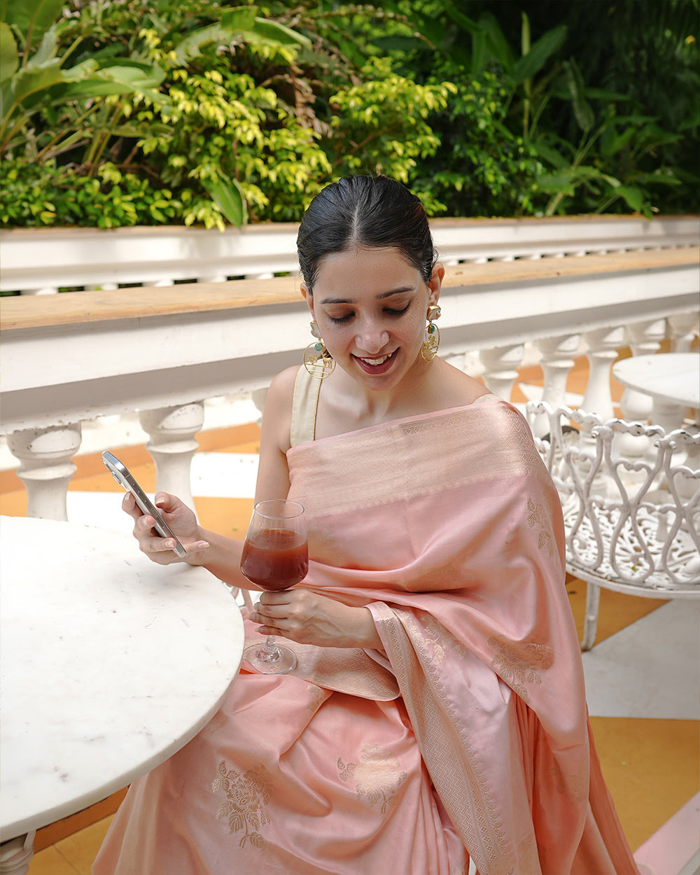 Pastel Peach Pure Banarasi Saree with Ornamental Floral Motifs Weaving
