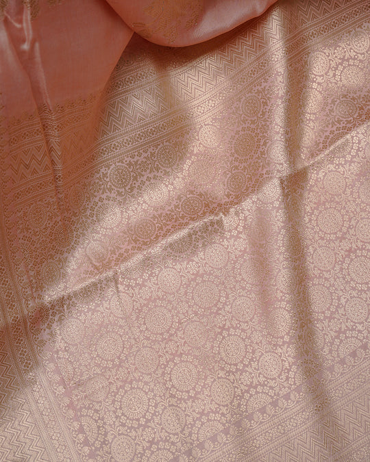 Pastel Peach Pure Banarasi Saree with Ornamental Floral Motifs Weaving