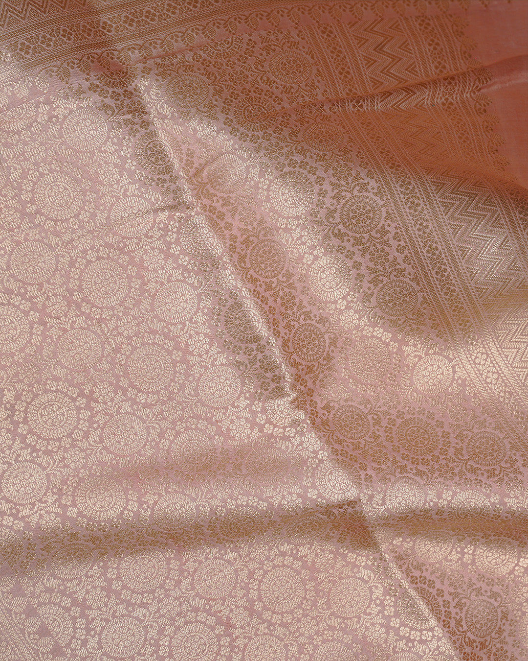 Pastel Peach Pure Banarasi Saree with Ornamental Floral Motifs Weaving